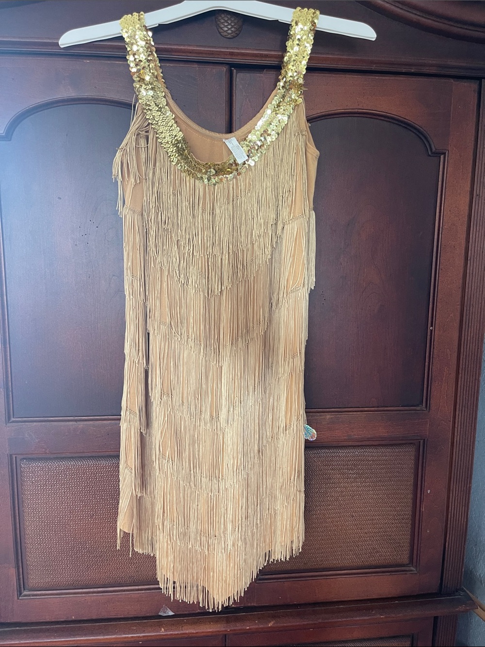 Fringe Sequin Neck Sleeveless Dress - Gold Flapper Halloween Adult